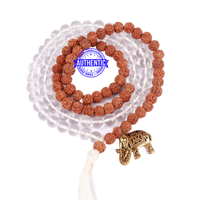 Sphatik (Rock Crystal) + Rudraksha Mala with Elephant accessory - 2