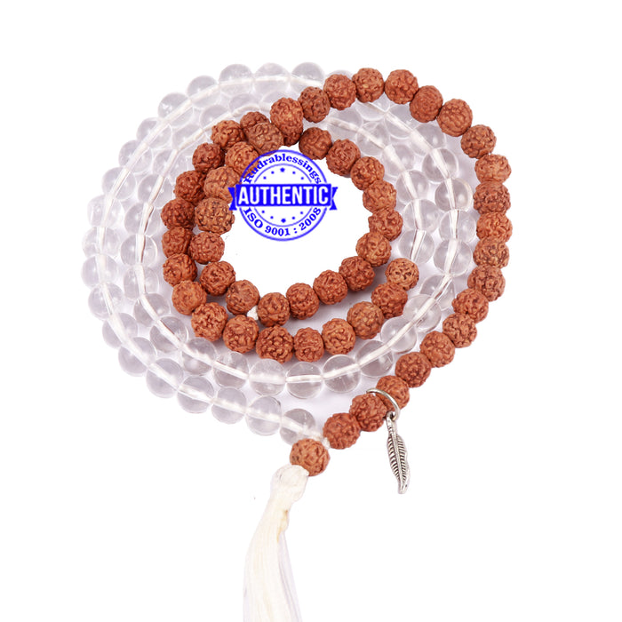Sphatik (Rock Crystal) + Rudraksha Mala with Feather accessory - 2