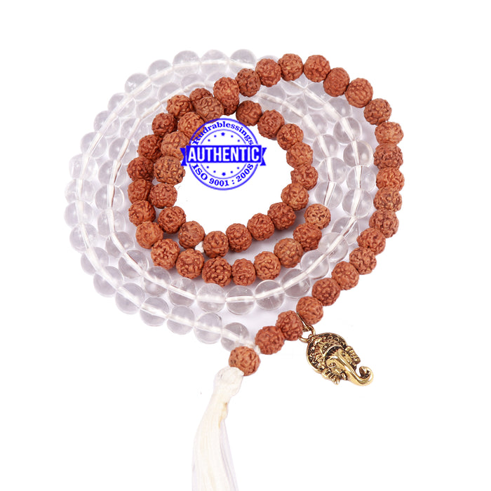Sphatik (Rock Crystal) + Rudraksha Mala with Ganesha accessory - 2