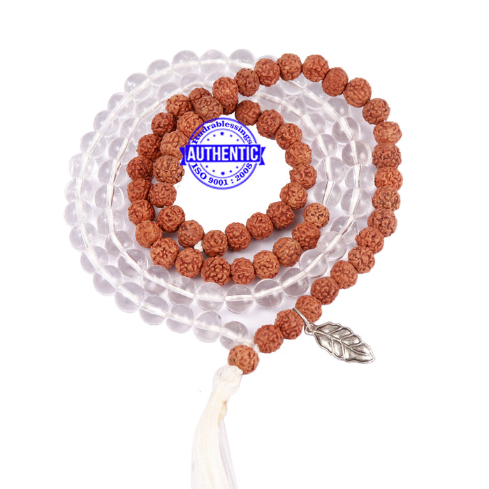 Sphatik (Rock Crystal) + Rudraksha Mala with Leaf accessory - 2