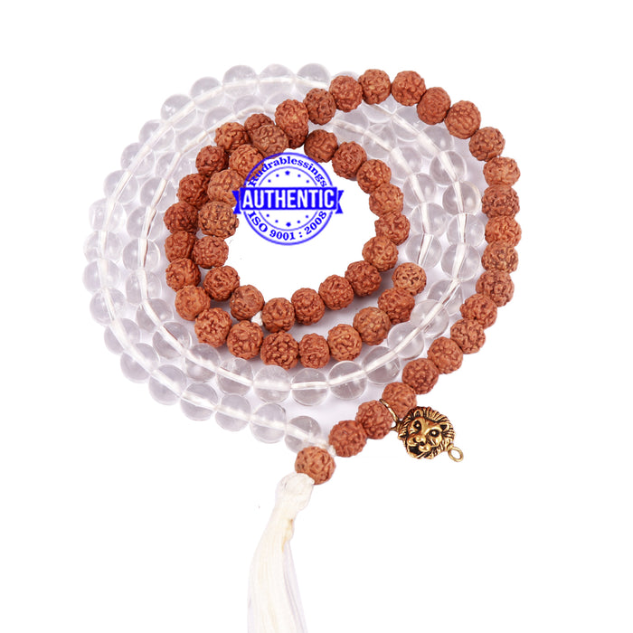 Sphatik (Rock Crystal) + Rudraksha Mala with Lion accessory - 2