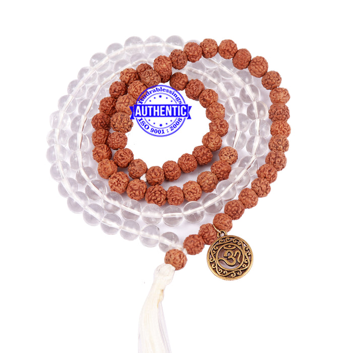 Sphatik (Rock Crystal) + Rudraksha Mala with OM accessory - 2