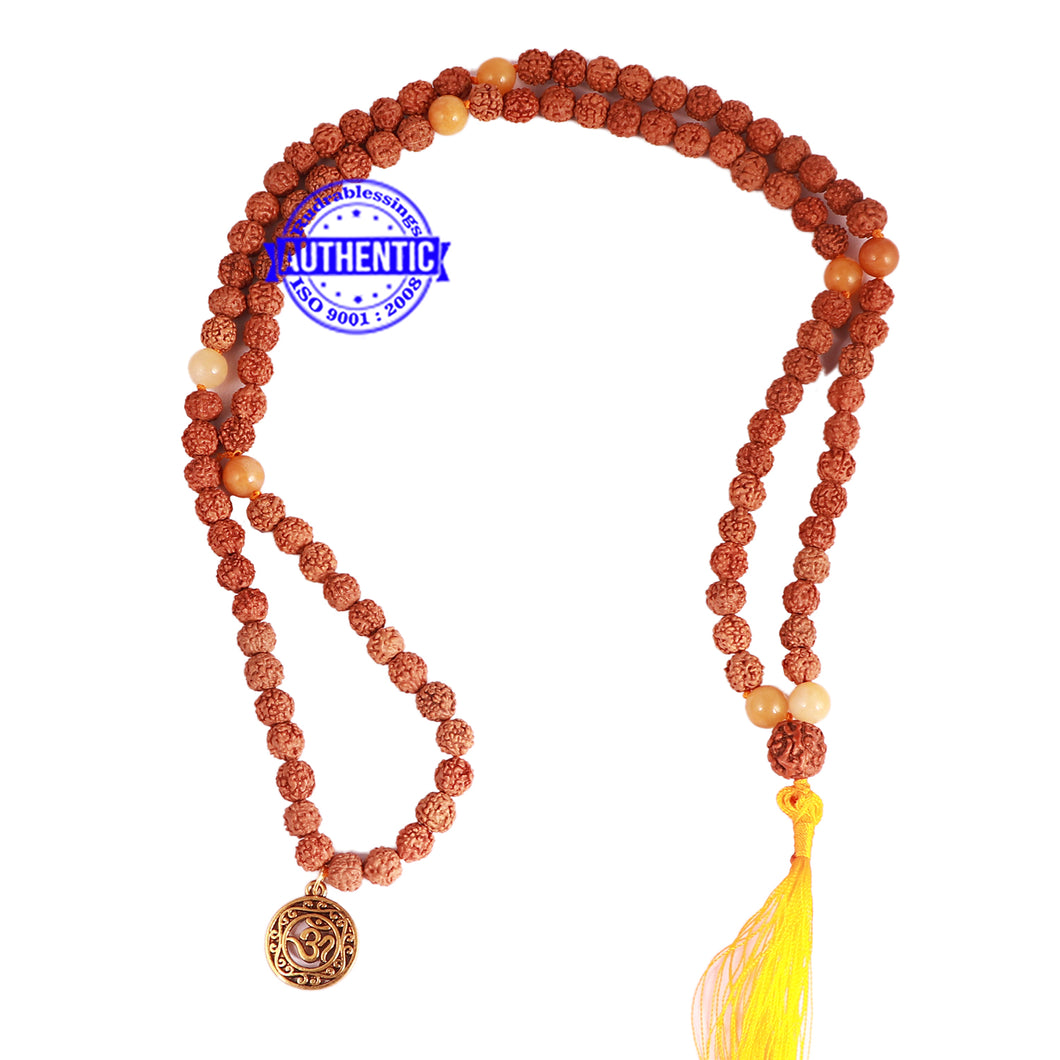 Yellow Aventurine + Rudraksha Mala with OM accessory - 1