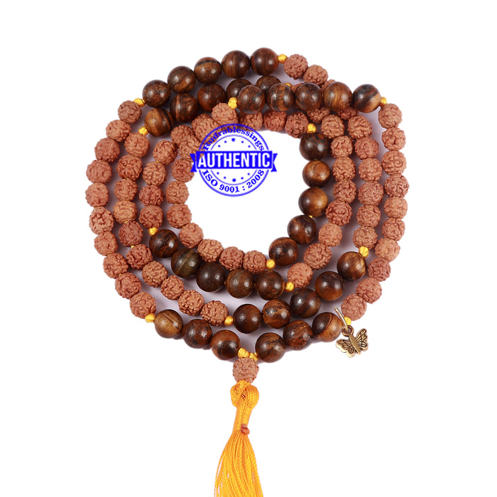 Tiger Eye Stone + Rudraksha Mala with Butterfly accessory - 5