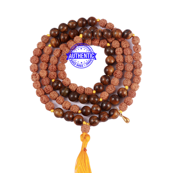 Tiger Eye Stone + Rudraksha Mala with Gada accessory - 5