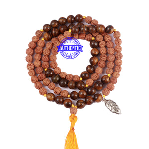 Tiger Eye Stone + Rudraksha Mala with Leaf accessory - 5