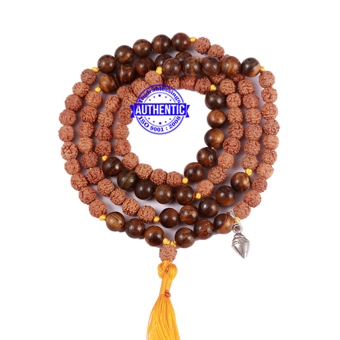 Tiger Eye Stone + Rudraksha Mala with Shankh accessory - 5