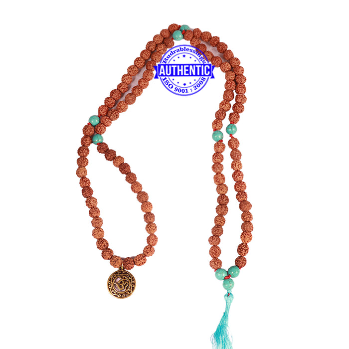 Turquoise Stone + Rudraksha Mala with OM Accessory - 3