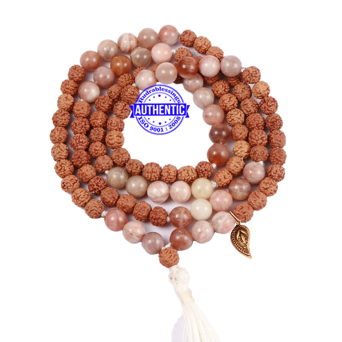 Moonstone Stone + Rudraksha Mala with Belpatra accessory