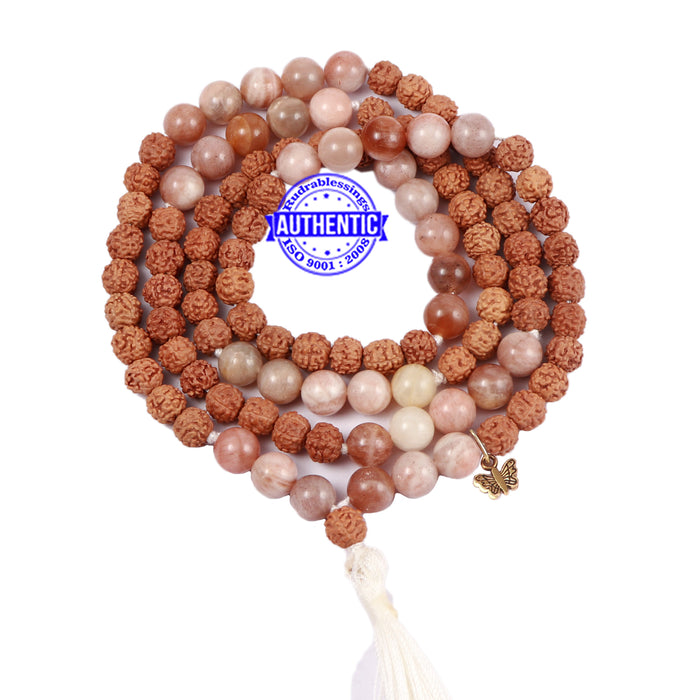 Moonstone Stone + Rudraksha Mala with Butterfly accessory
