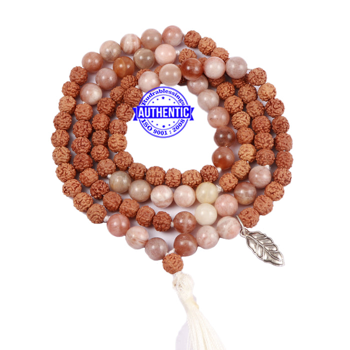 Moonstone Stone + Rudraksha Mala with Leaf accessory
