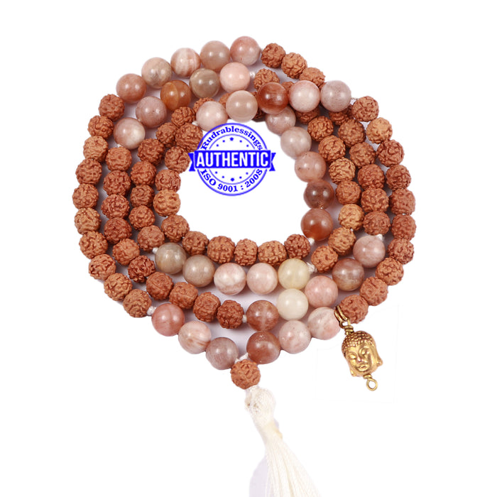 Moonstone Stone + Rudraksha Mala with Lord Buddha accessory
