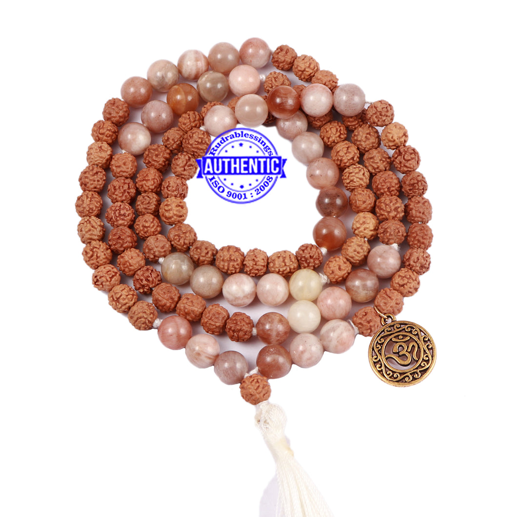 Moonstone Stone + Rudraksha Mala with OM accessory
