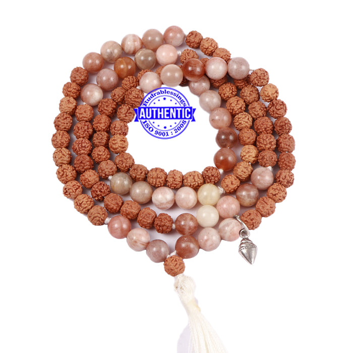 Moonstone Stone + Rudraksha Mala with Shankh accessory