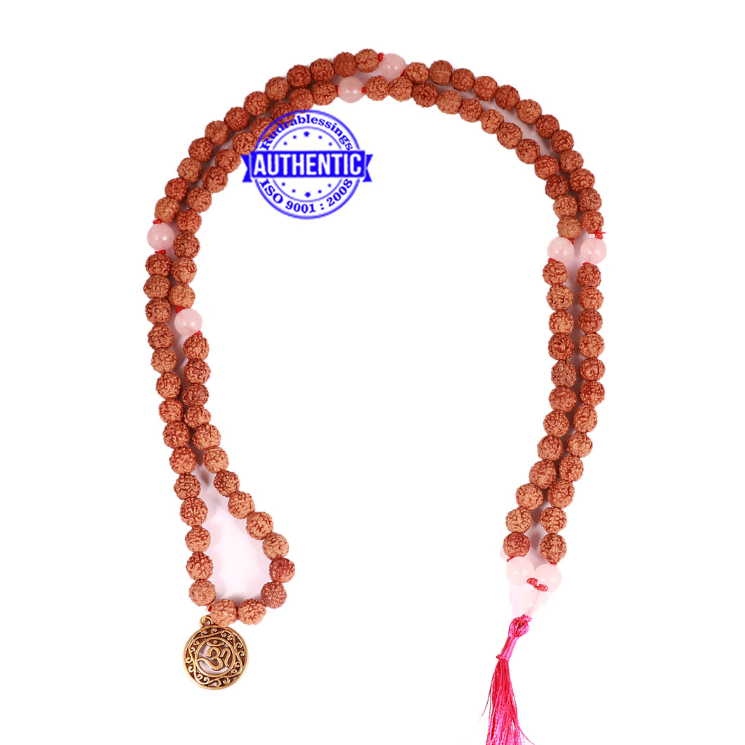 Rose Quartz Stone + Rudraksha Mala with OM accessory - 3