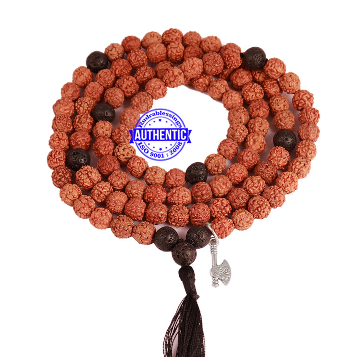 Lava Stone + Rudraksha Mala with Axe accessory - 3