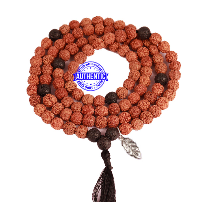 Lava Stone + Rudraksha Mala with Leaf accessory - 3