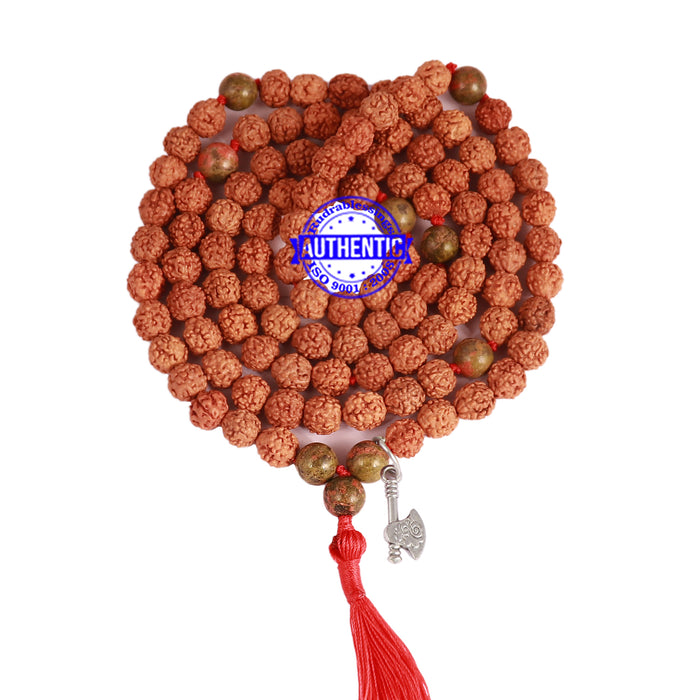 Unakite Stone + Rudraksha Mala with Axe accessory - 3