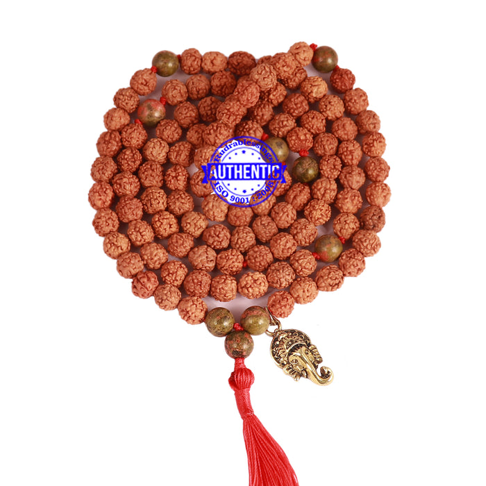 Unakite Stone + Rudraksha Mala with Ganesha accessory - 3