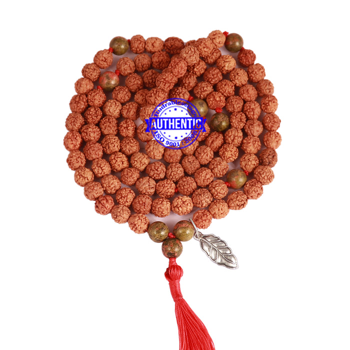 Unakite Stone + Rudraksha Mala with Leaf accessory - 3