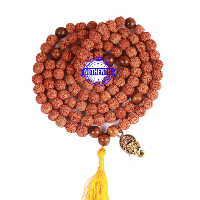 Tiger Eye Stone + Rudraksha Mala with Ganesha accessory - 4