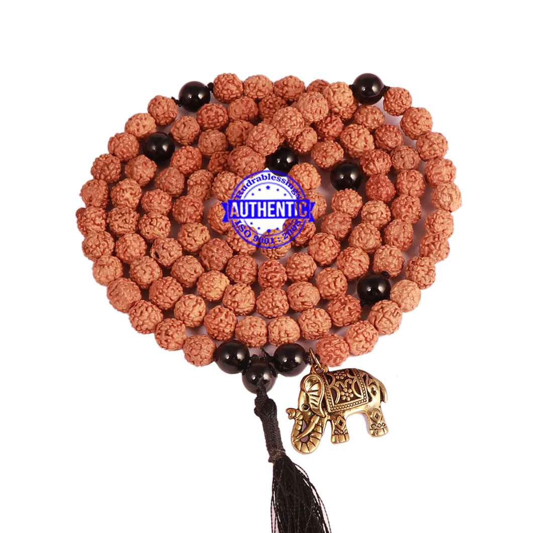 Black Onyx + Rudraksha Mala with Elephant accessory - 2