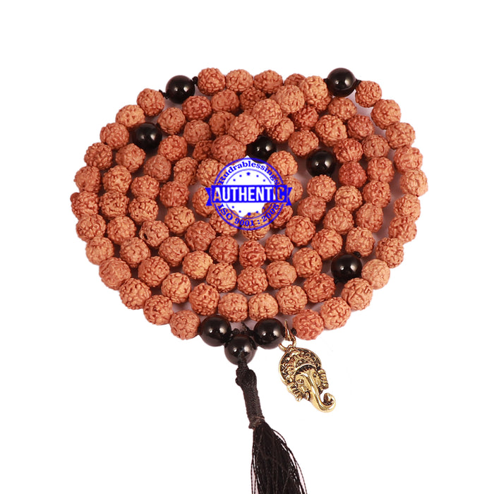 Black Onyx + Rudraksha Mala with Ganesha accessory - 2