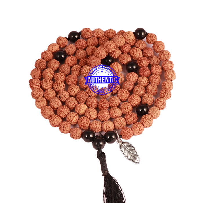 Black Onyx + Rudraksha Mala with Leaf accessory - 2