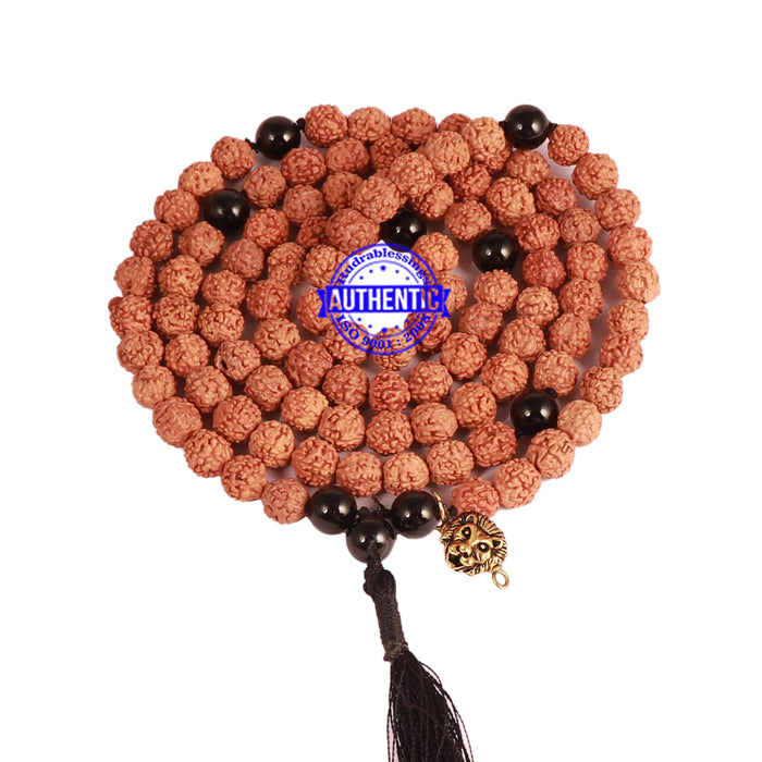Black Onyx + Rudraksha Mala with Lion accessory - 2