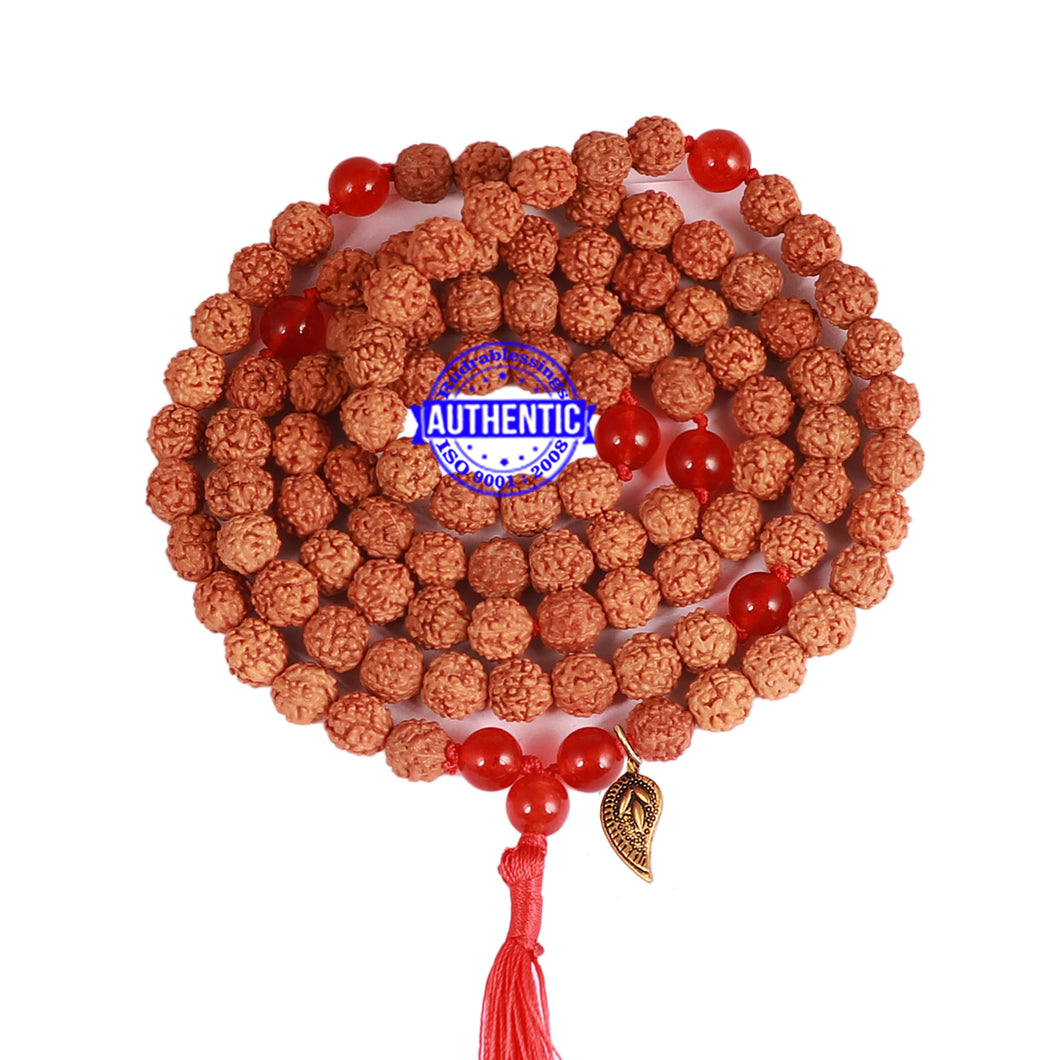 Red Onyx + Rudraksha Mala with Belpatra accessory - 1