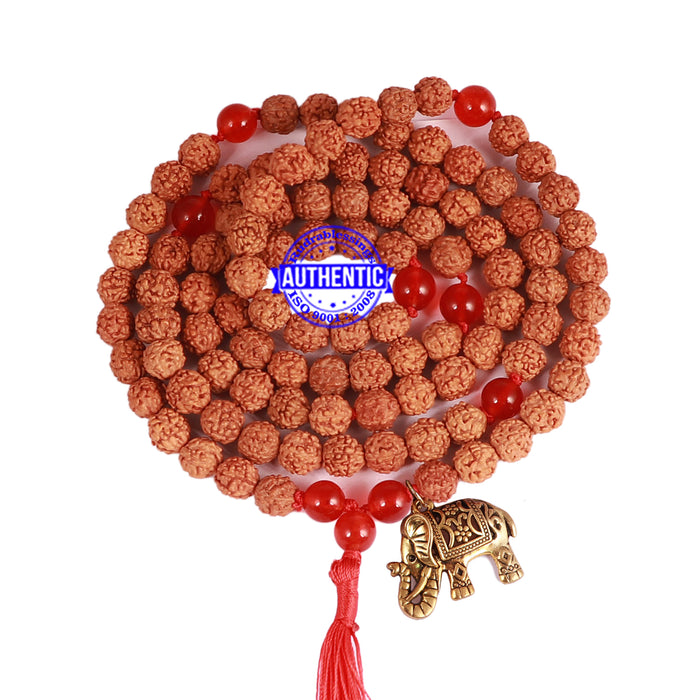 Red Onyx + Rudraksha Mala with Elephant accessory - 1