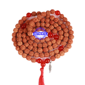Red Onyx + Rudraksha Mala with Feather accessory - 1