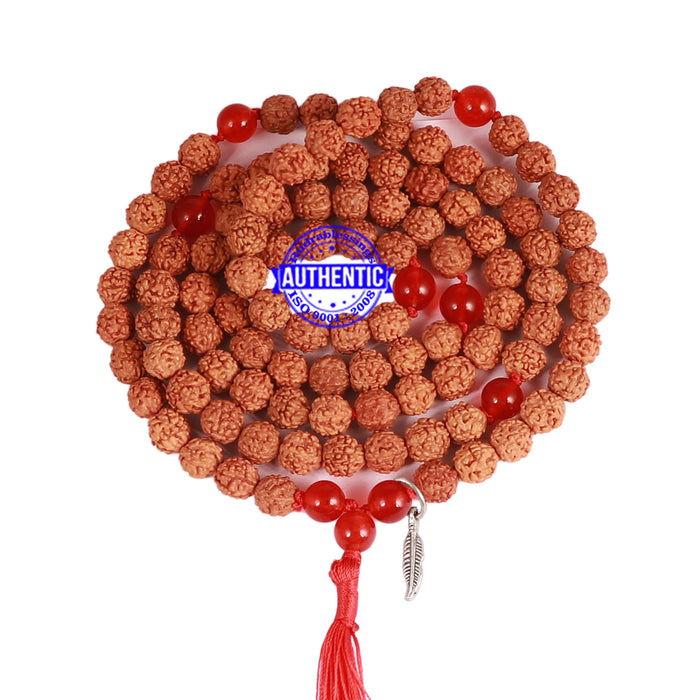 Red Onyx + Rudraksha Mala with Feather accessory - 1