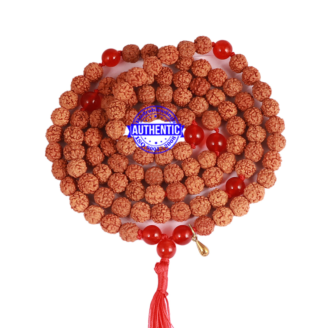 Red Onyx + Rudraksha Mala with Gada accessory - 1