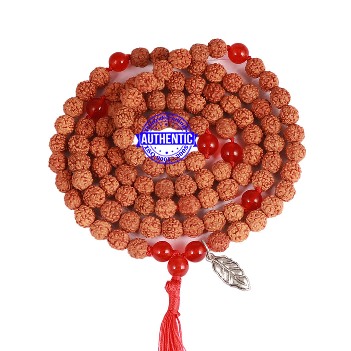 Red Onyx + Rudraksha Mala with Leaf accessory - 1
