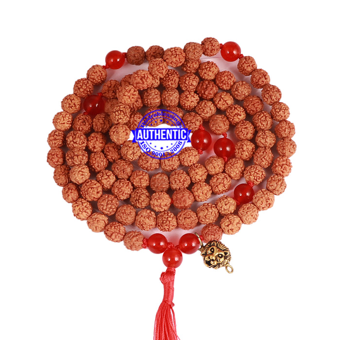 Red Onyx + Rudraksha Mala with Lion accessory - 1