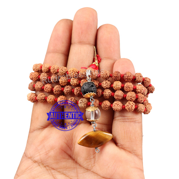 5 Mukhi Exclusive designs Rudraksha Mala with semi precious stones and accessory - 9