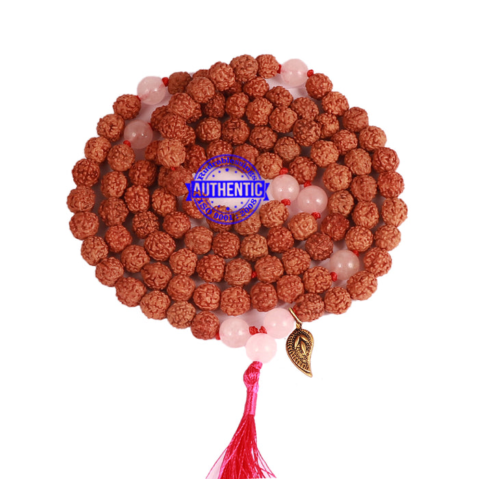 Rose Quartz Stone + Rudraksha Mala with Belpatra accessory - 3