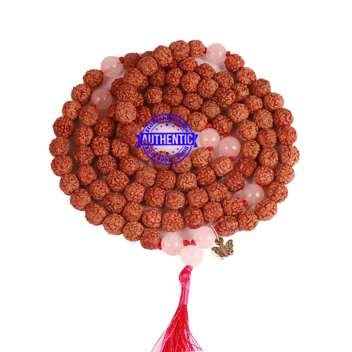 Rose Quartz Stone + Rudraksha Mala with Butterfly accessory - 3