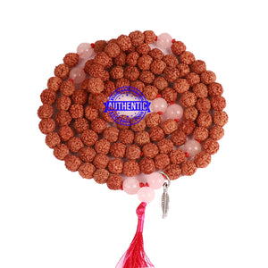 Rose Quartz Stone + Rudraksha Mala with Feather accessory - 3
