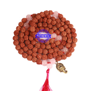 Rose Quartz Stone + Rudraksha Mala with Ganesha accessory - 3