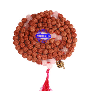 Rose Quartz Stone + Rudraksha Mala with Lion accessory - 3