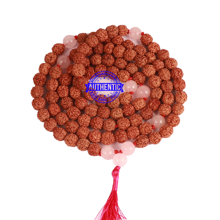 Rose Quartz Stone + Rudraksha Mala - 3