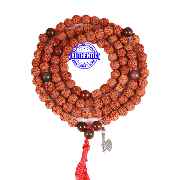 Bloodstone + Rudraksha Mala with Axe accessory - 1