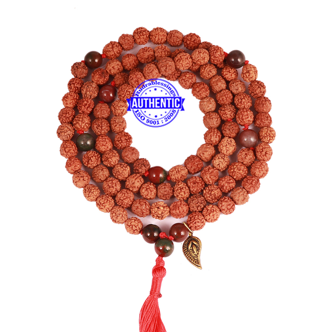 Bloodstone + Rudraksha Mala with Belpatra accessory - 1