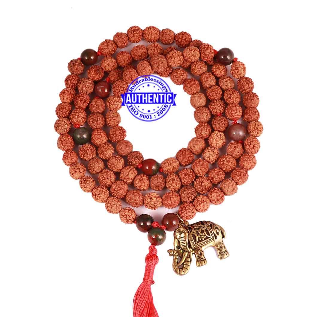 Bloodstone + Rudraksha Mala with Elephant accessory - 1