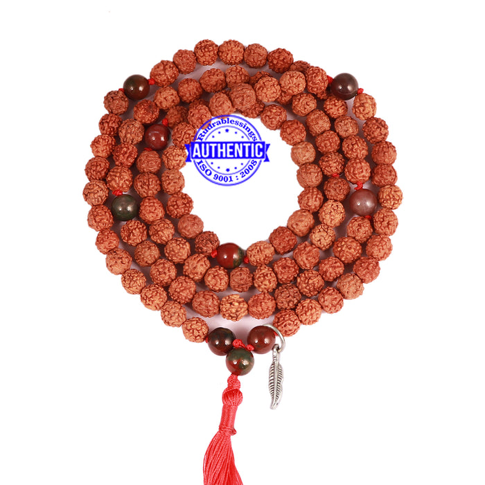 Bloodstone + Rudraksha Mala with Feather accessory - 1
