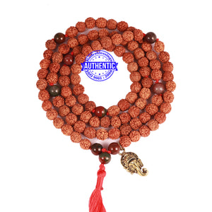 Bloodstone + Rudraksha Mala with Ganesha accessory - 1