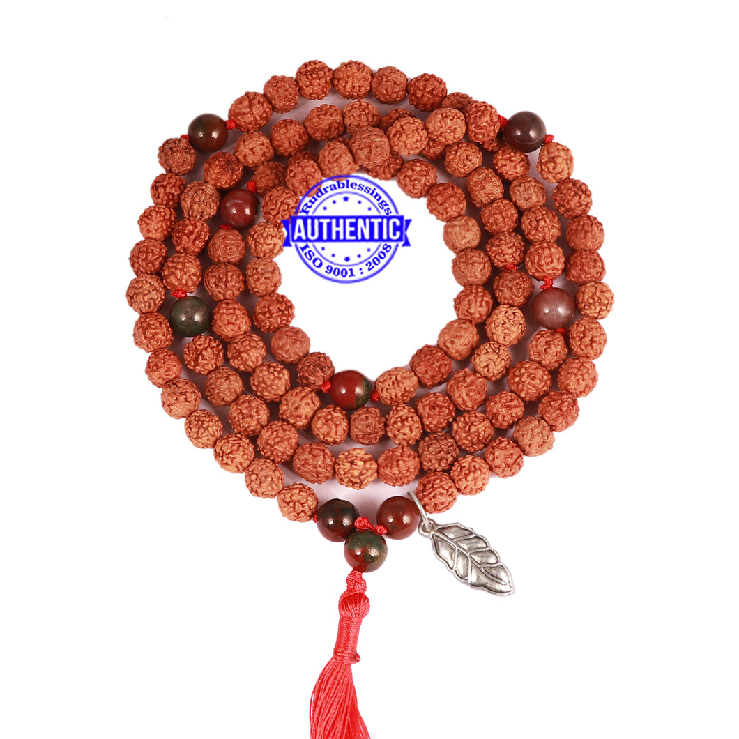 Bloodstone + Rudraksha Mala with Leaf accessory - 1