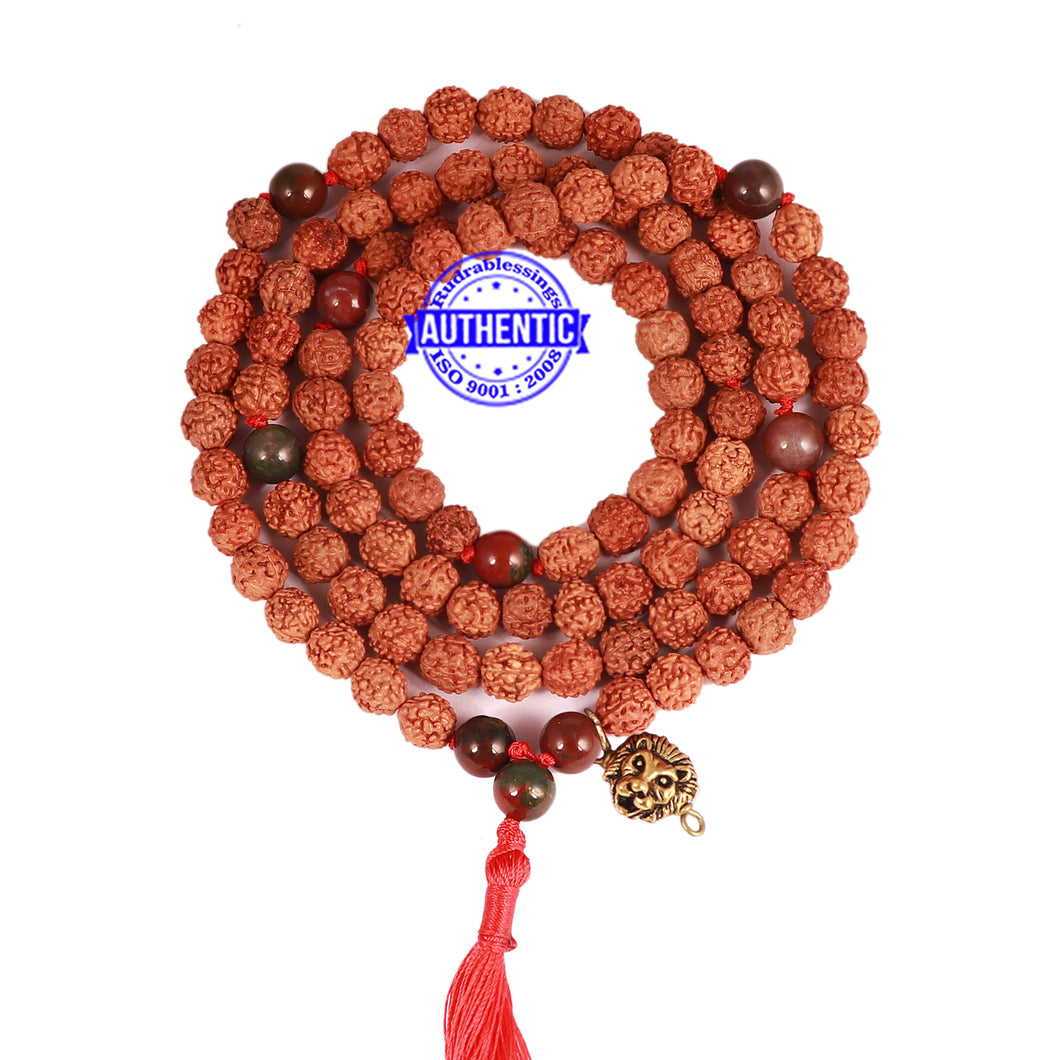 Bloodstone + Rudraksha Mala with Lion accessory - 1